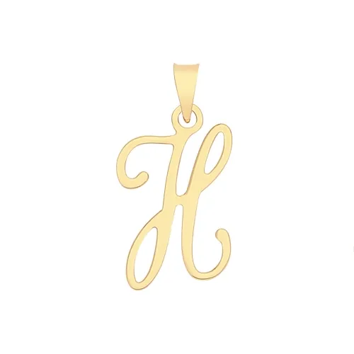 9ct Yellow Gold Script Initial Pendant 19 X 10mm + 5.5mm Bale H